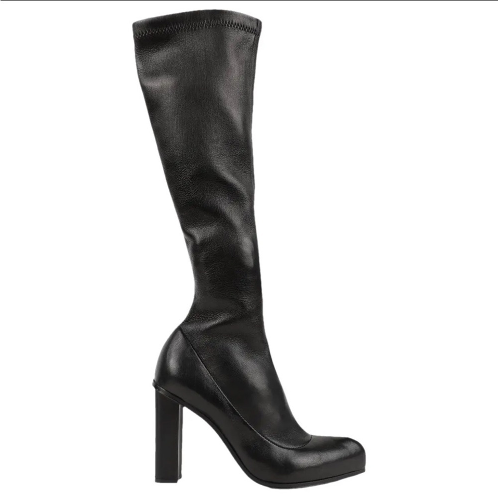 Jil Sander Navy Knee High Black Boots with Navy Mary Jane Shoe Squared Heel